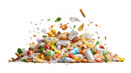 Pile of food waste isolated on transparent background