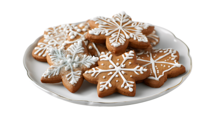 Snowflake gingerbread cookies isolated on transparent background