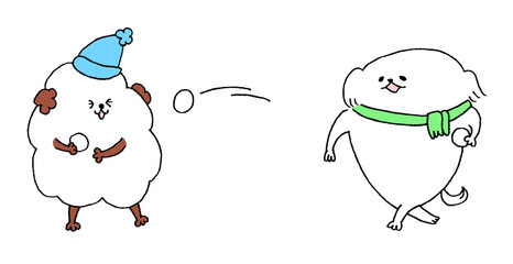 雪合戦する犬たち