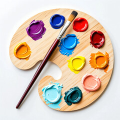 paleta de artista rebosante de colores se encuentra en el centro con una herramienta de pintor clásica, llena de matices.