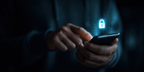 Person holding a phone with a glowing lock icon