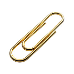 A single shiny golden paperclip, a common office supply used for fastening sheets of paper together, isolated on a transparent background