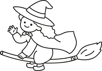 Halloween witch character flying in the sky on a broom