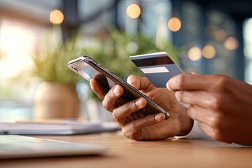 Close-up of hands holding a smartphone and credit card, likely making a mobile payment (1)