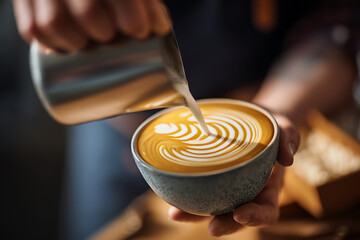 Crafting exquisite latte art with a precise milk pour.