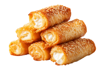 New Zealand crispy cheese rolls isolated on white transparent background, delicious snack or appetizer concept.