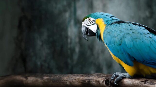 Vibrant parrot perched on a wooden branch with sharp focus and high