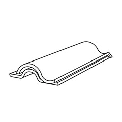A detailed line drawing of a single curved roof tile, showcasing its interlocking design and textured surface.