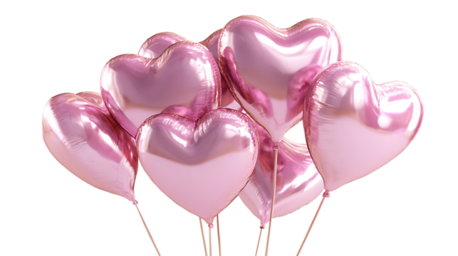 Bunch of pink heart balloons isolated on transparent background