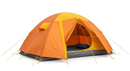 Bright orange camping tent ready for outdoor adventures and overnight stays