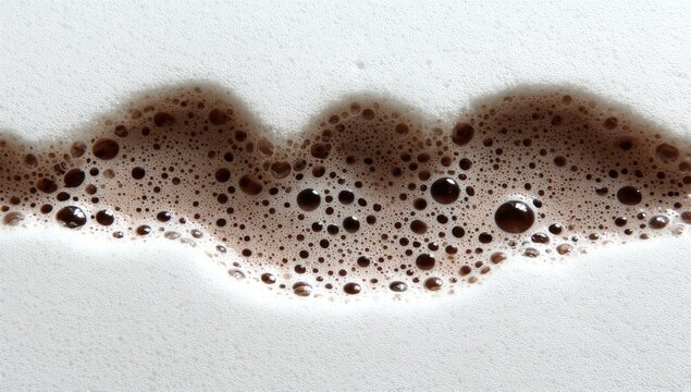 Brown foam swirls on white surface