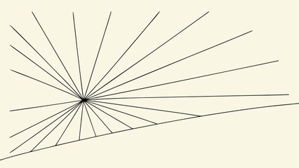 Abstract geometric pattern of radiating black lines converging to a central point on a cream background