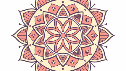 Intricate floral mandala design with delicate petal shapes and geometric patterns in soft coral and cream colors