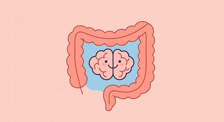 Gut-Brain Connection Illustration of Brain Inside Intestines Showing the Axis of Health