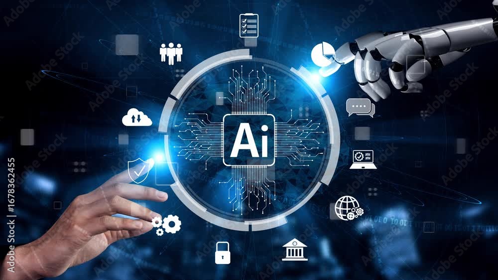 Aufkleber ai assistant brain processor with llm technology, big data, machine learning, generative ai for busi
