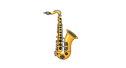 Naklejka premium Golden Hues of Harmony: Cartoon Saxophone Illustration on a Clean White Canvas Backdrop