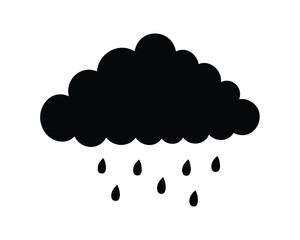 Black ominous cloud with rain droplets on a white isolated background