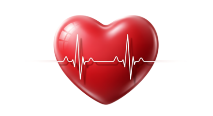 Red Heart With EKG Pulse Line electrocardiogram rhythm isolated on a transparent background
