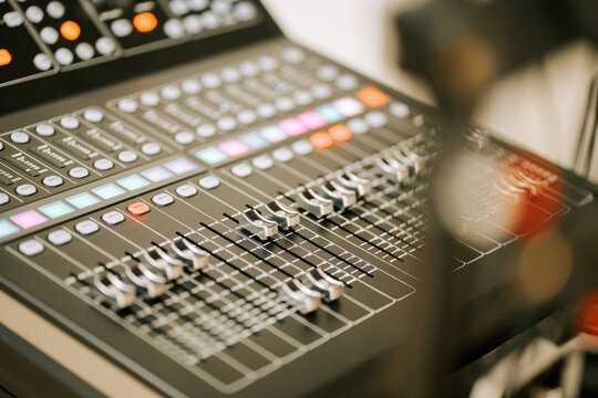 Mixing console on display at a sound engineering workshop for aspiring audio professionals