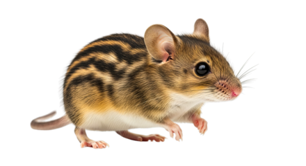 Delicate Striped Field Mouse Portrait on White Background | Adorable Rodent Close-Up