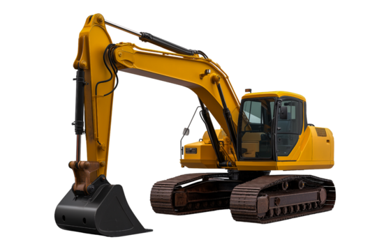 Heavy Machinery's Grace: A gleaming yellow excavator stands poised, a symbol of strength, capable of the earth-moving tasks it's built for, ready for action