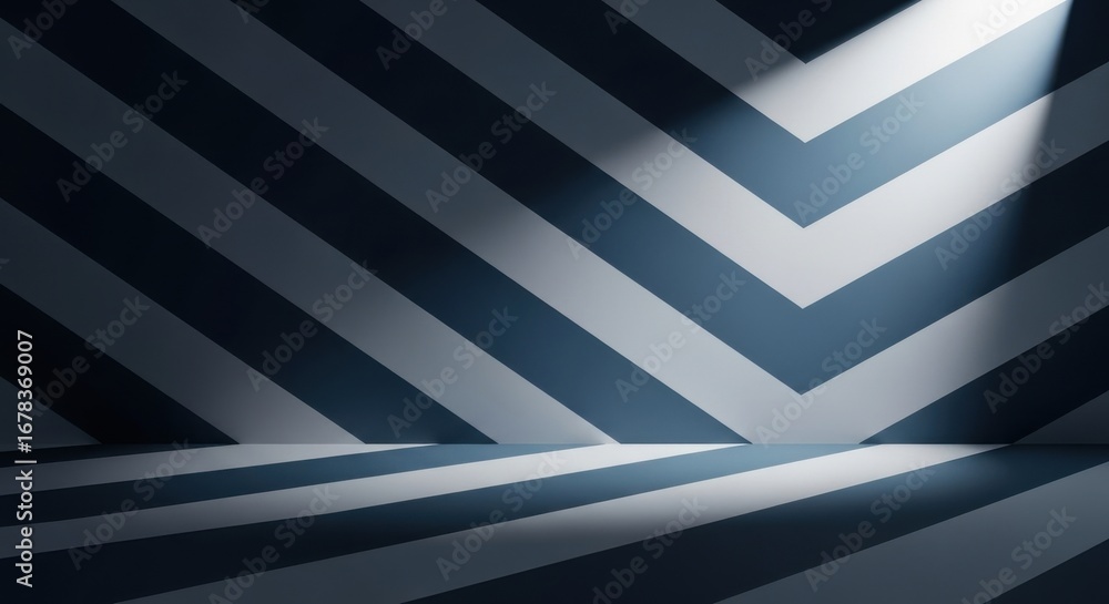 Poster abstract geometric chevron pattern with dramatic lighting and shadows in a studio setting