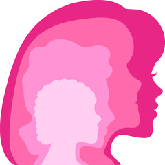 Pink women' faces overlapping each other. Design for breast cancer awarness. Vector illustration.