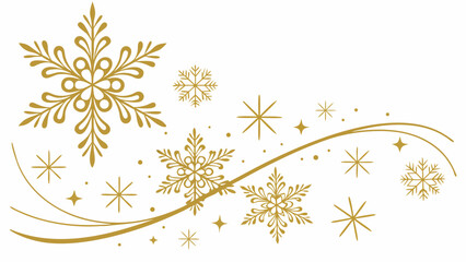 Elegant gold snowflake and star pattern with swirling lines on a white background