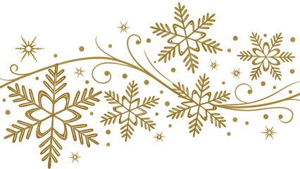 Elegant gold snowflake and swirl border design for winter holiday and christmas celebrations