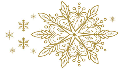 Elegant gold snowflake design with smaller snowflakes on a clean white background