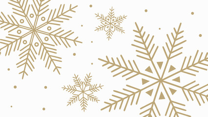 Elegant gold snowflakes and dots pattern on a clean white background for winter holidays