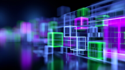 3D glowing neon cubes in a futuristic digital space with vibrant colors.