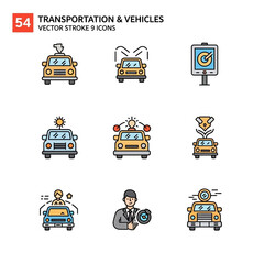 Diverse car icons representing transportation concepts like ideas, service, and business