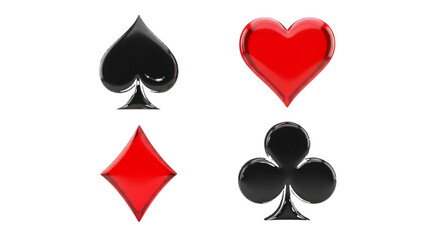 Four Playing Card Suits In 3D Render playing cards isolated on a transparent background