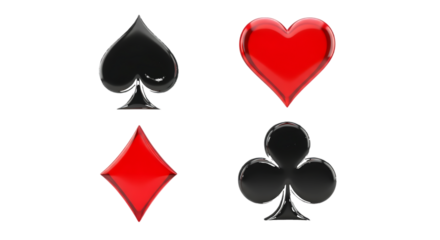 Four Playing Card Suits In 3D Render playing cards isolated on a transparent background