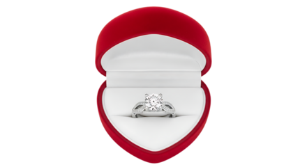 Diamond Engagement Ring in Red Heart- Shaped Box jewelry isolated on a transparent background