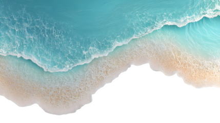 Ocean wave breaking on sandy beach, isolated on transparent background