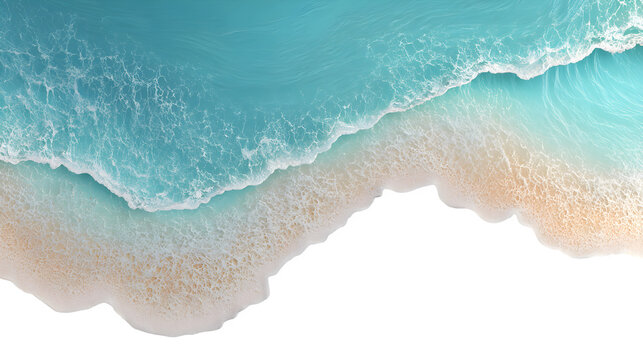 Ocean wave breaking on sandy beach, isolated on transparent background