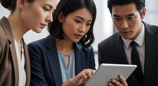 Business professionals collaborating on a tablet collaboration