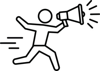 Person running with megaphone announcing news