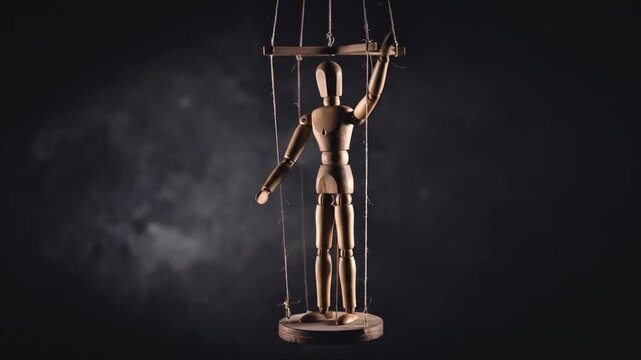 Wooden puppet figure on dark background