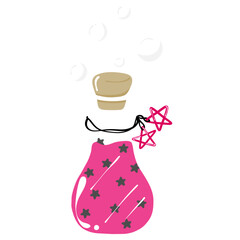 Pink Black Magic Potion Bottle Illustration, Cute Witchy Elixir Clipart, Kawaii Fantasy Spell Jar Art, Hand Drawn Whimsical Halloween Element PNG