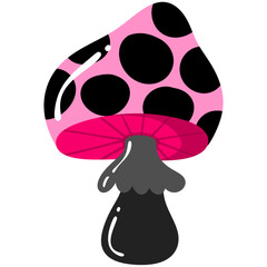 Pink Black Polka Dot Mushroom Illustration, Cute Fantasy Fungi Clipart, Modern Bold Colorful Toadstool Design, Whimsical Hand Drawn Element PNG