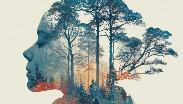 A woman's profile, a forest within