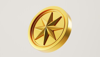 Golden 3D Eight Point Star Coin Medal