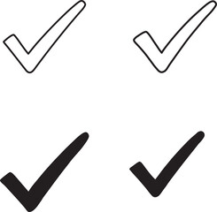 Hand Drawn Check Mark Icons in Black and White Variations Set