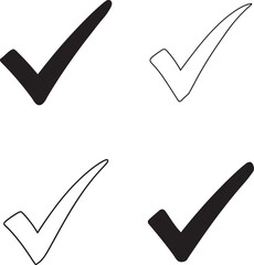 Hand Drawn Check Mark Icons in Black and White Vector Illustration