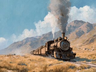 Fototapeta premium Steam train climbs a mountain pass