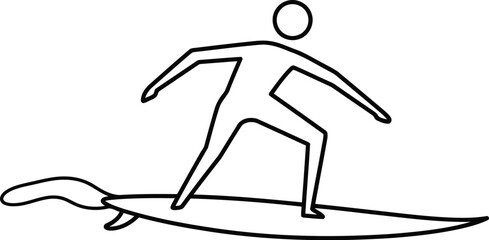 Surfer riding wave minimalist line art