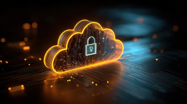 Cloud with a padlock technology protection futuristic.